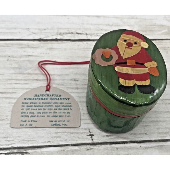 Vintage WheatStraw SANTA CHRISTMAS BOX Ornament Handcrafted Art Decor - Picture 2 of 9